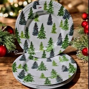 4pc Rachel Ashwell Hobnail Evergreen Christmas Tree Melamine Dinner Plate Set